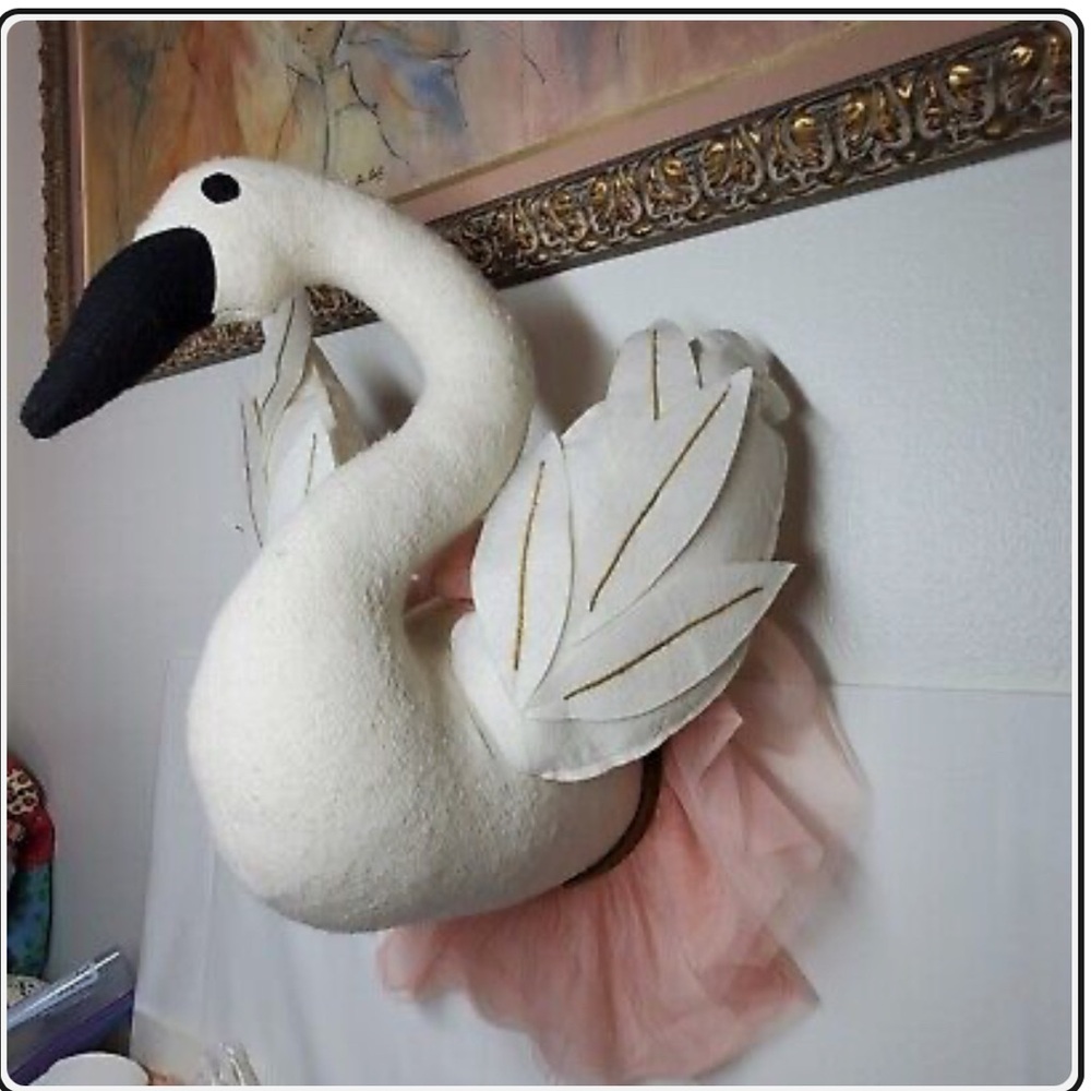 Decorative 3D Swan Wall Hanging Pink Tutu Decor Pillow Childs Room